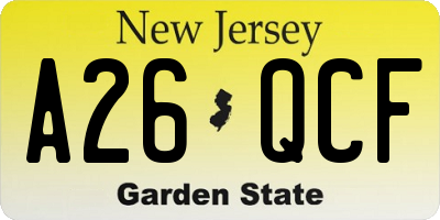 NJ license plate A26QCF