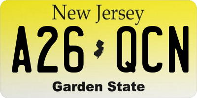 NJ license plate A26QCN