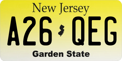 NJ license plate A26QEG