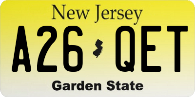 NJ license plate A26QET