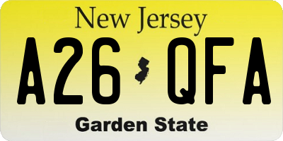 NJ license plate A26QFA