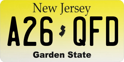 NJ license plate A26QFD