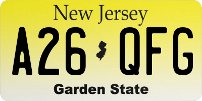 NJ license plate A26QFG