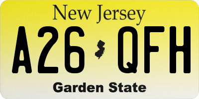 NJ license plate A26QFH
