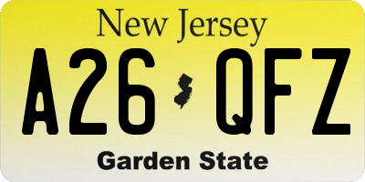 NJ license plate A26QFZ