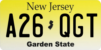 NJ license plate A26QGT