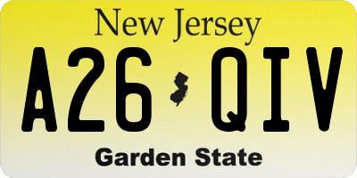 NJ license plate A26QIV