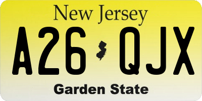 NJ license plate A26QJX