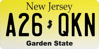 NJ license plate A26QKN