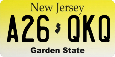 NJ license plate A26QKQ