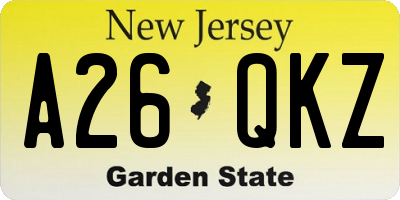NJ license plate A26QKZ