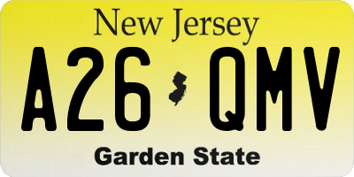 NJ license plate A26QMV