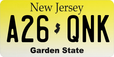 NJ license plate A26QNK