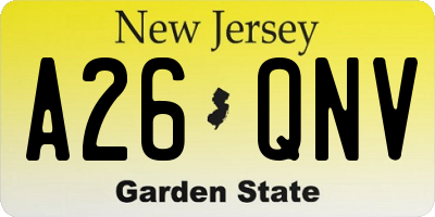 NJ license plate A26QNV