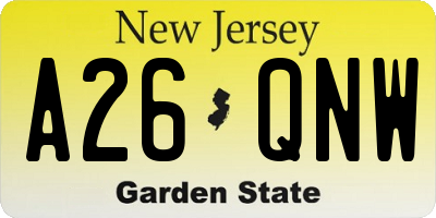 NJ license plate A26QNW