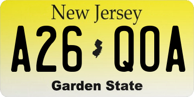 NJ license plate A26QOA