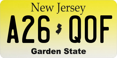 NJ license plate A26QOF