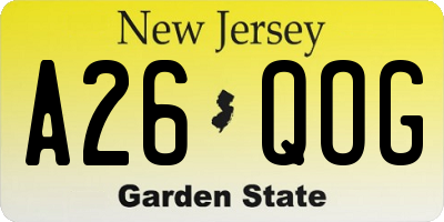 NJ license plate A26QOG
