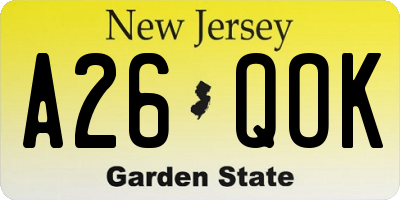 NJ license plate A26QOK