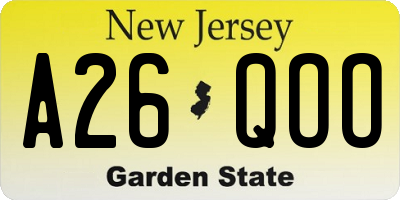 NJ license plate A26QOO