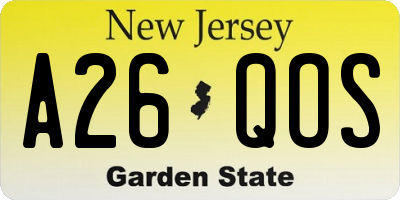 NJ license plate A26QOS