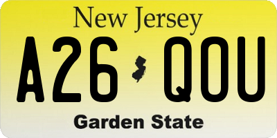 NJ license plate A26QOU