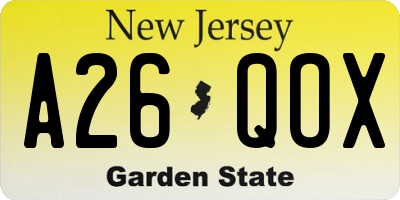 NJ license plate A26QOX