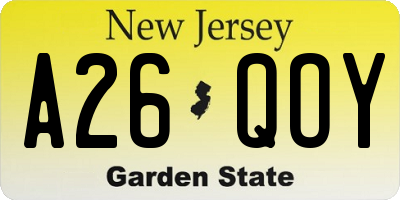 NJ license plate A26QOY