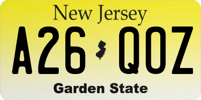 NJ license plate A26QOZ
