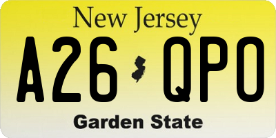 NJ license plate A26QPO