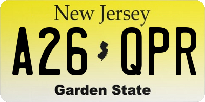 NJ license plate A26QPR