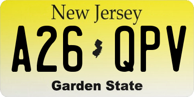 NJ license plate A26QPV