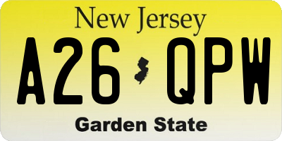 NJ license plate A26QPW