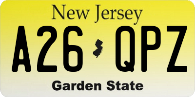 NJ license plate A26QPZ