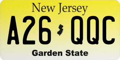 NJ license plate A26QQC