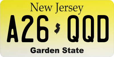 NJ license plate A26QQD