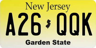 NJ license plate A26QQK