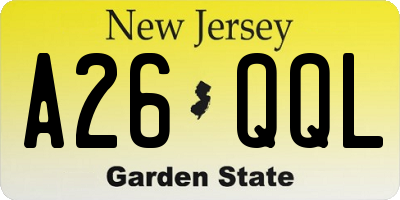 NJ license plate A26QQL