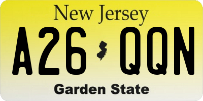 NJ license plate A26QQN
