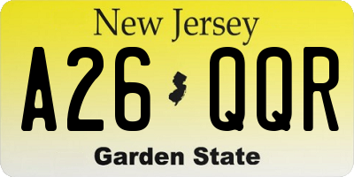 NJ license plate A26QQR
