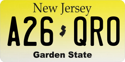 NJ license plate A26QRO