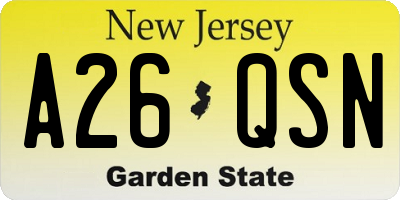NJ license plate A26QSN