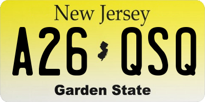 NJ license plate A26QSQ