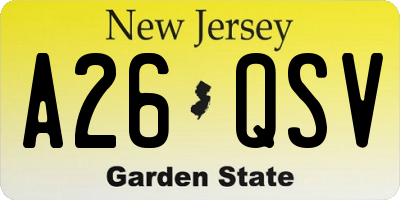 NJ license plate A26QSV