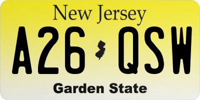 NJ license plate A26QSW