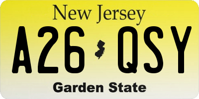 NJ license plate A26QSY