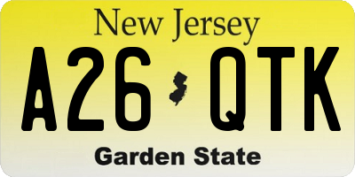 NJ license plate A26QTK