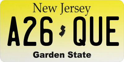NJ license plate A26QUE
