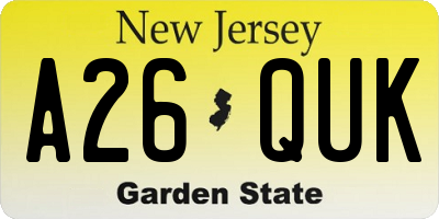 NJ license plate A26QUK