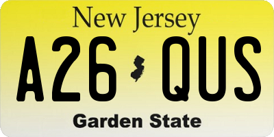 NJ license plate A26QUS